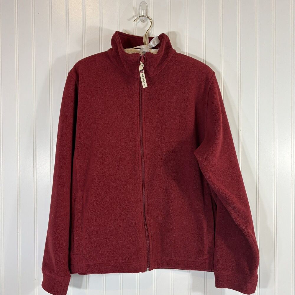 Woolrich Womens Ruby Red Full Zip Fleece Jacket Size L Casual Cabin Lake Spring
